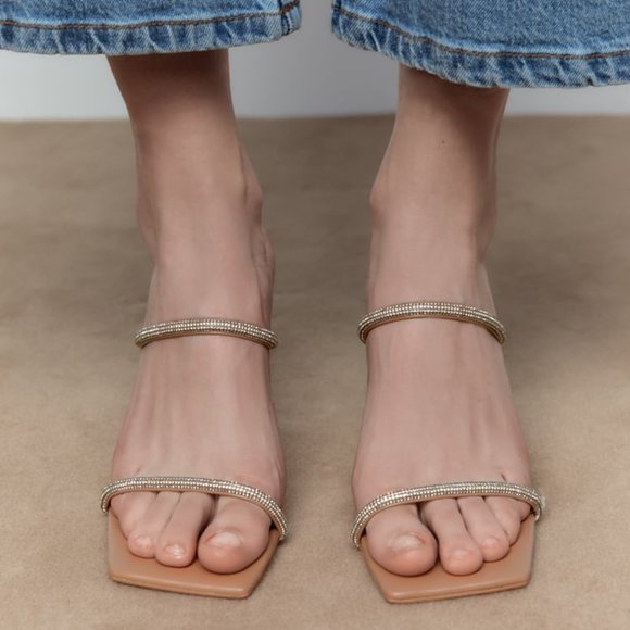 New with Minor Flaw – ZARA Rhinestone Strap High Heel Sandals | Fits US 7 / 7.5 - Picture 2 of 13